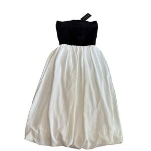 21 Saints Strapless Midi Dress Womens Size S Black White Colorblock Bubble Hem
